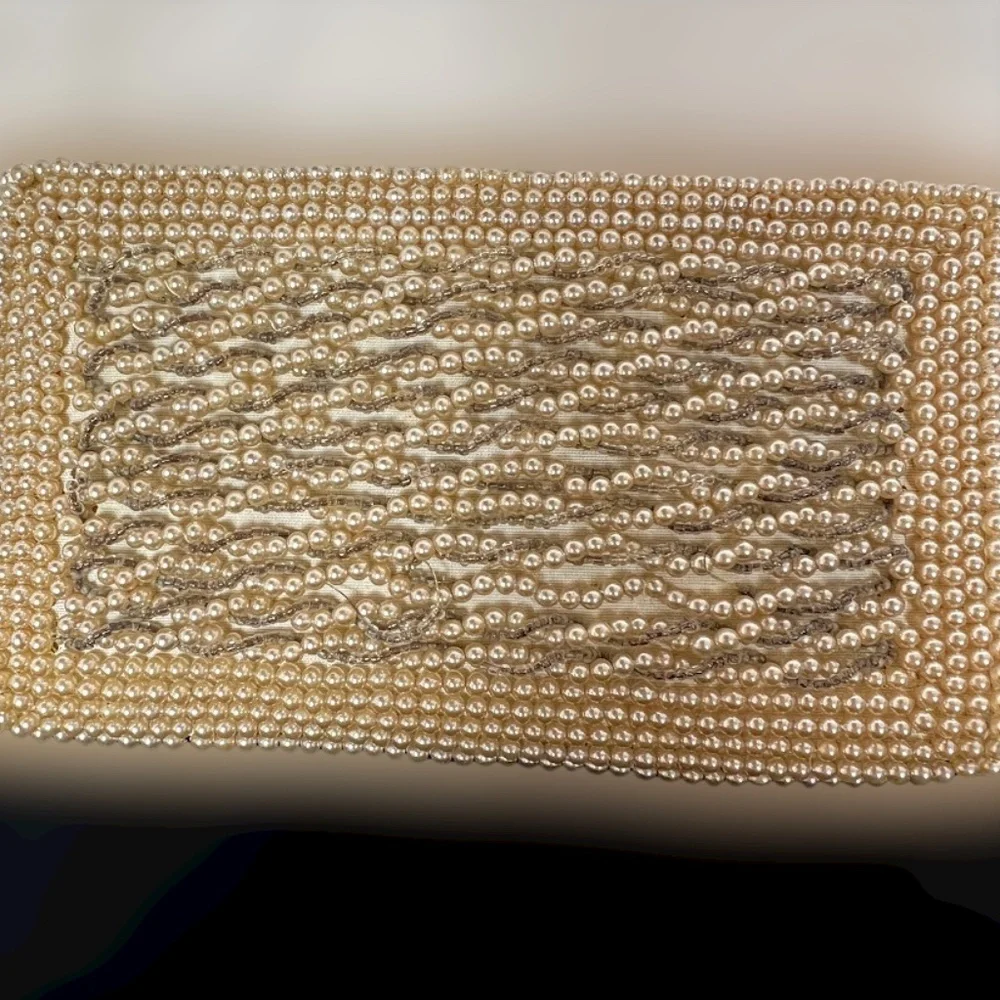 Vintage Ivory & Silver Beaded Evening Clutch or Wallet